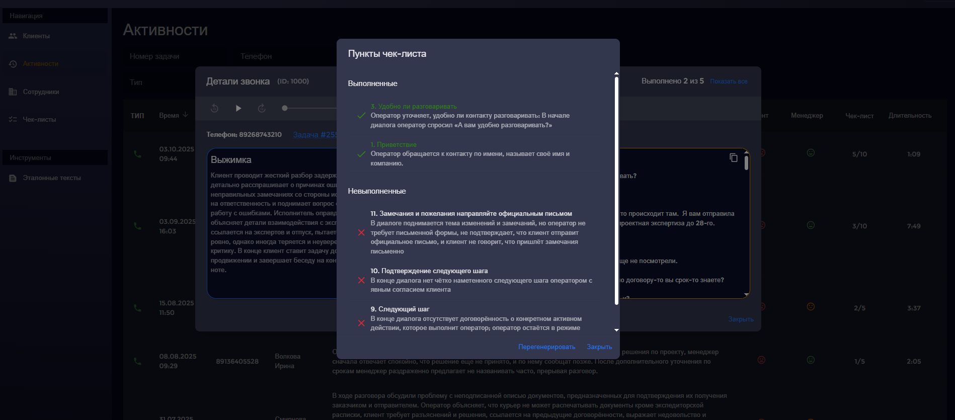 Получите детальный анализ чек-листов
